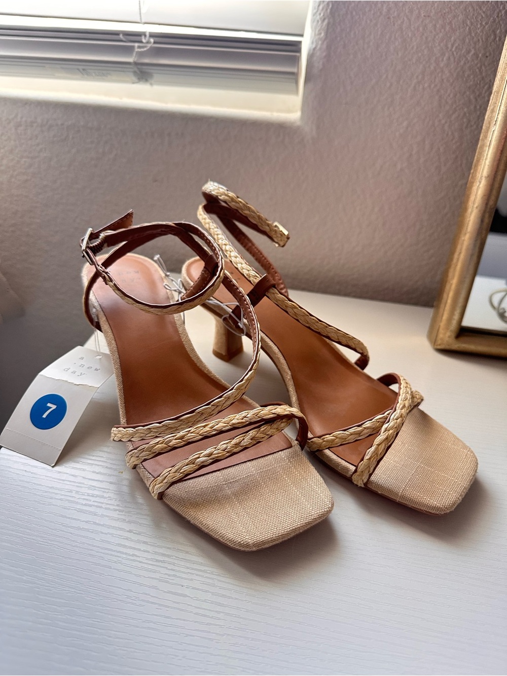 a new day Tan Braided-Strap Heeled Sandals
